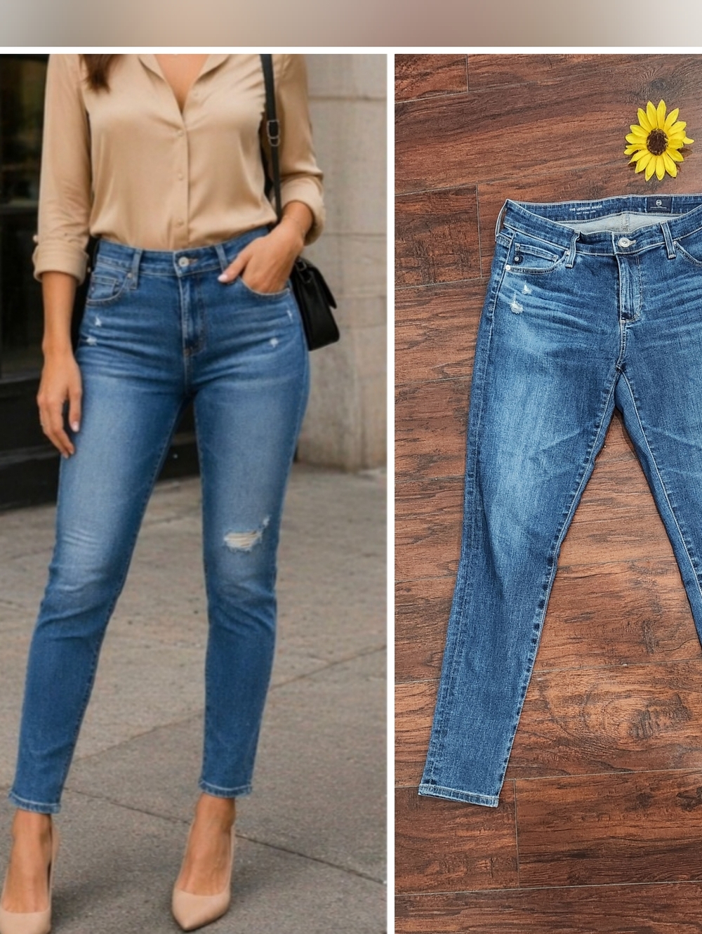 AG Adriano Goldshmied Slim Straight Jeans | Medium Wash Distressed 💙💙